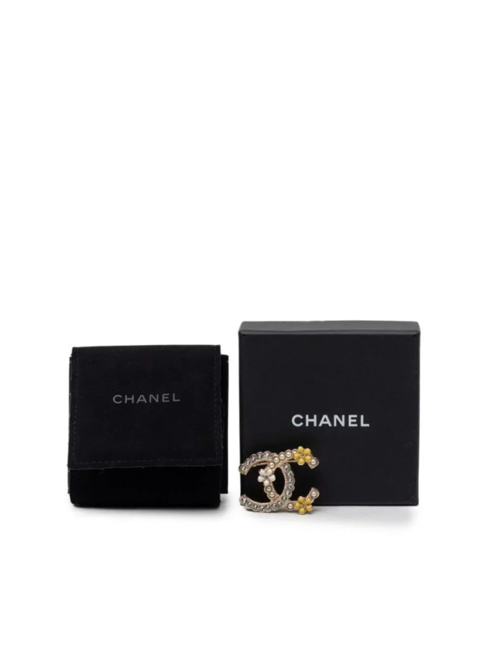 Chanel CC Logo Brooch Gold Plated Rhinestone Faux Pearl